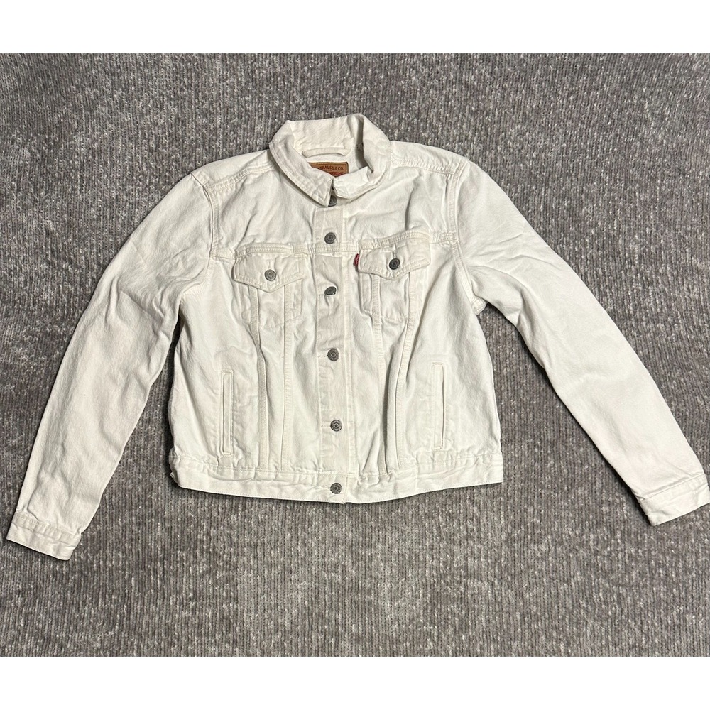 Levi's Original Trucker Jacket Women's XL White Denim Jean Jacket 29945 Red Tab